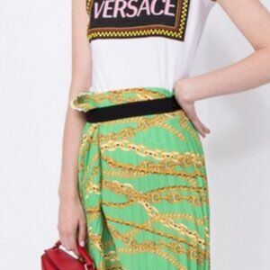 Like New Balenciaga Green Pleated Logo Skirt Size M